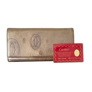 Cartier metallic happy birthday monogram leather long wallet with card